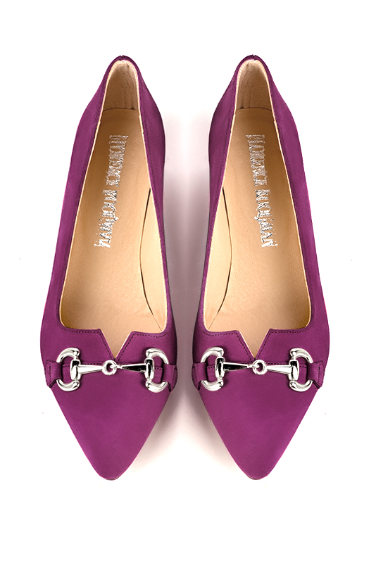 Mulberry purple women's dress pumps,with a square neckline. Tapered toe. Low flare heels. Top view - Florence KOOIJMAN